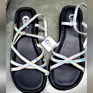 Sugar & Jade holographic strappy platform sandals